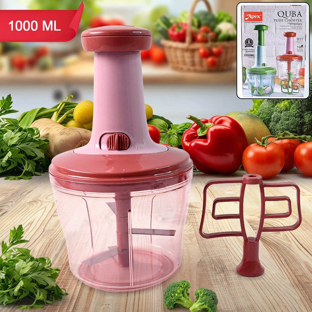Apex  Quba Push Chopper With Stainless Steel Blades (1000ml)